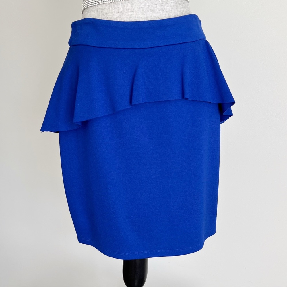 INC Ponte Knit Skirt Womens Size 6 Blue Peplum Ruffle
